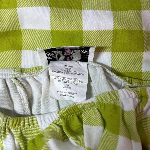 RARE EDITIONS Lime Green White Gingham Check Pullover Dress Girls Size 6 - Picture 5 of 5